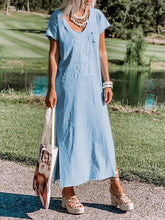 Load image into Gallery viewer, Short Sleeve V-Neck Stripe Print Dress