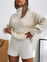 Load image into Gallery viewer, Casual Loose Loungewear Turtleneck Top Shorts Knitted Suit