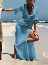 Load image into Gallery viewer, Solid Color V-Neck Split Dress