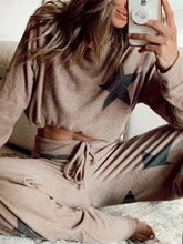 Load image into Gallery viewer, Casual Star Print Top and Drawstring Wide-leg Slacks Suit