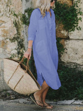 Load image into Gallery viewer, Casual Cotton and Linen Long Sleeve Button Dress