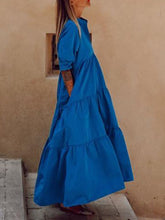 Load image into Gallery viewer, Short-sleeved V-neck Solid Color Dress