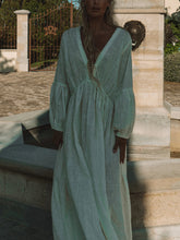 Load image into Gallery viewer, Retro Loose Long Sleeve V-neck Drawstring Casual Dress