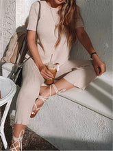 Load image into Gallery viewer, Round Neck Short Sleeve Knitted Loose Suit