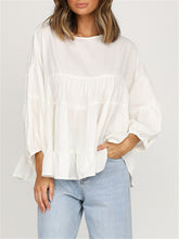 Load image into Gallery viewer, Round Neck Long-sleeved Ruffled Shirt