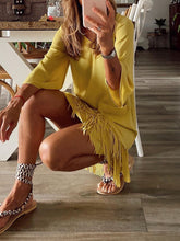 Load image into Gallery viewer, Solid Color V-Neck Tassel Dress