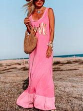 Load image into Gallery viewer, Letter Print Sleeveless Fringed Dress