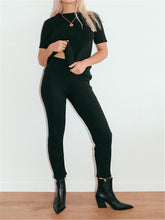 Load image into Gallery viewer, Round Neck Short Sleeve Knitted Loose Suit