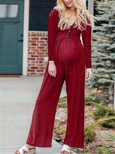 Load image into Gallery viewer, Maternity V-neck Long Sleeve Button Wide Leg Jumpsuit