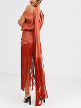 Load image into Gallery viewer, One-shoulder Fringed Evening Dress