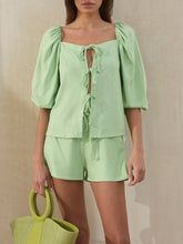 Load image into Gallery viewer, Casual Loose Solid Color Bubble Sleeve Two-piece Suit