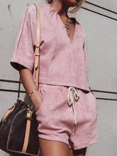 Load image into Gallery viewer, Casual V-neck Lace Solid Color Suit