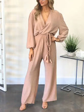 Load image into Gallery viewer, Casual Loose Long Sleeve V-neck High Waist Jumpsuit