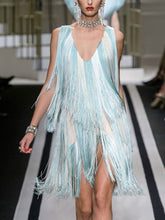 Load image into Gallery viewer, Deep V Gradient Fringe Evening Dress