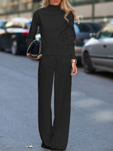 Load image into Gallery viewer, Casual Loose Turtleneck Solid Color Long Sleeve Top and Trousers Two-Piece Set