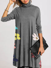 Load image into Gallery viewer, Simple Casual Loose High Neck Floral Dress