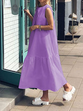 Load image into Gallery viewer, Solid Color Sleeveless Round Neck Casual Dress