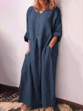Load image into Gallery viewer, Round Neck Long Sleeve Long Casual Dress