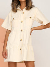 Load image into Gallery viewer, High Waist Button Workwear Casual Dress with Pockets