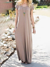 Load image into Gallery viewer, Round Neck Solid Color Chest Pocket Casual Dress