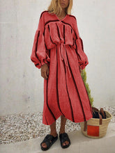 Load image into Gallery viewer, Loose V-Neck Striped Dress