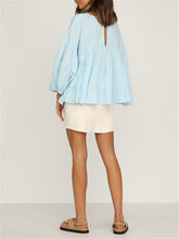 Load image into Gallery viewer, Round Neck Long-sleeved Ruffled Shirt