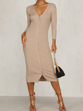 Load image into Gallery viewer, Sexy Solid Color V-neck Button Long Sleeve Dress