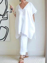 Load image into Gallery viewer, V-neck Solid Color Bat Wing Short Sleeve Suit