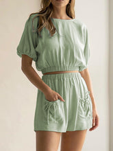 Load image into Gallery viewer, Casual Round Neck Short Sleeve Solid Color Two-piece Suit