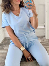 Load image into Gallery viewer, Simple Casual V Neck Top Pants Set