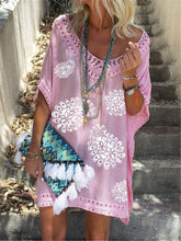 Load image into Gallery viewer, V-neck Printed Mid Sleeve Casual Mini Dress