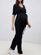 Load image into Gallery viewer, Casual Loose V-neck Short Sleeve Solid Color Pregnant Women's Jumpsuit