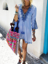 Load image into Gallery viewer, Vintage Bohemian Loose V-Neck Mini Dress