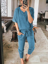 Load image into Gallery viewer, Short Sleeve Tee and Side Striped Lounge Pants Set
