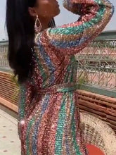 Load image into Gallery viewer, Casual Sexy Striped Deep V Long-Sleeved Dress