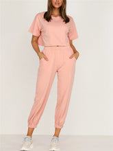 Load image into Gallery viewer, Simple Casual Loose Round Neck Short Sleeve Top Pants Suit