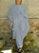 Load image into Gallery viewer, Round Neck Loose Tops Casual Pants Two-piece Set