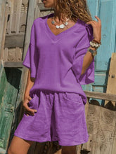 Load image into Gallery viewer, V-neck Short Sleeve Top Shorts Women's Suit