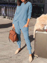 Load image into Gallery viewer, Casual Loose Solid Color Shirt Straps Trousers Knitted Two-piece Suit
