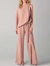Load image into Gallery viewer, Casual Loose Solid Color One Shoulder Top Flare Pants Set