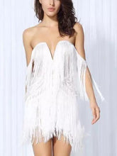 Load image into Gallery viewer, Off-the-shoulder Solid Color Tassel Evening Dress