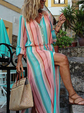 Load image into Gallery viewer, V-Neck Striped Bohemian Maxi Dress