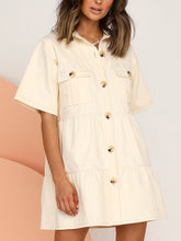 Load image into Gallery viewer, High Waist Button Workwear Casual Dress with Pockets