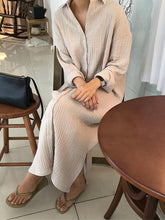 Load image into Gallery viewer, Solid Color Long Sleeve Shirt Collar Maxi Dress