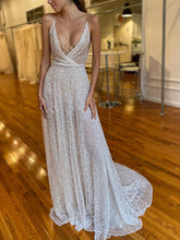 Load image into Gallery viewer, Fashion Sexy Sequin Suspenders Deep V-neck Mopping Evening Dress