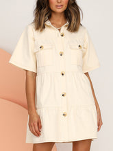 Load image into Gallery viewer, High Waist Button Workwear Casual Dress with Pockets