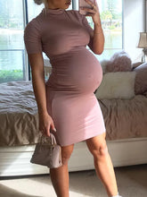 Load image into Gallery viewer, Sexy Short Sleeve Turtleneck Solid Color Maternity Dress