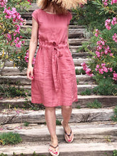 Load image into Gallery viewer, Fashionable Solid Color Round Neck Waist Dress
