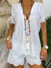 Load image into Gallery viewer, Fashionable Solid Color Hollow Short Sleeve Casual Suit