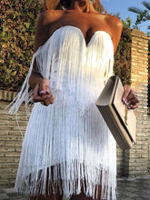 Load image into Gallery viewer, Off-the-shoulder Solid Color Tassel Evening Dress